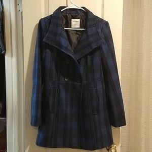 Blue plaid pea coat